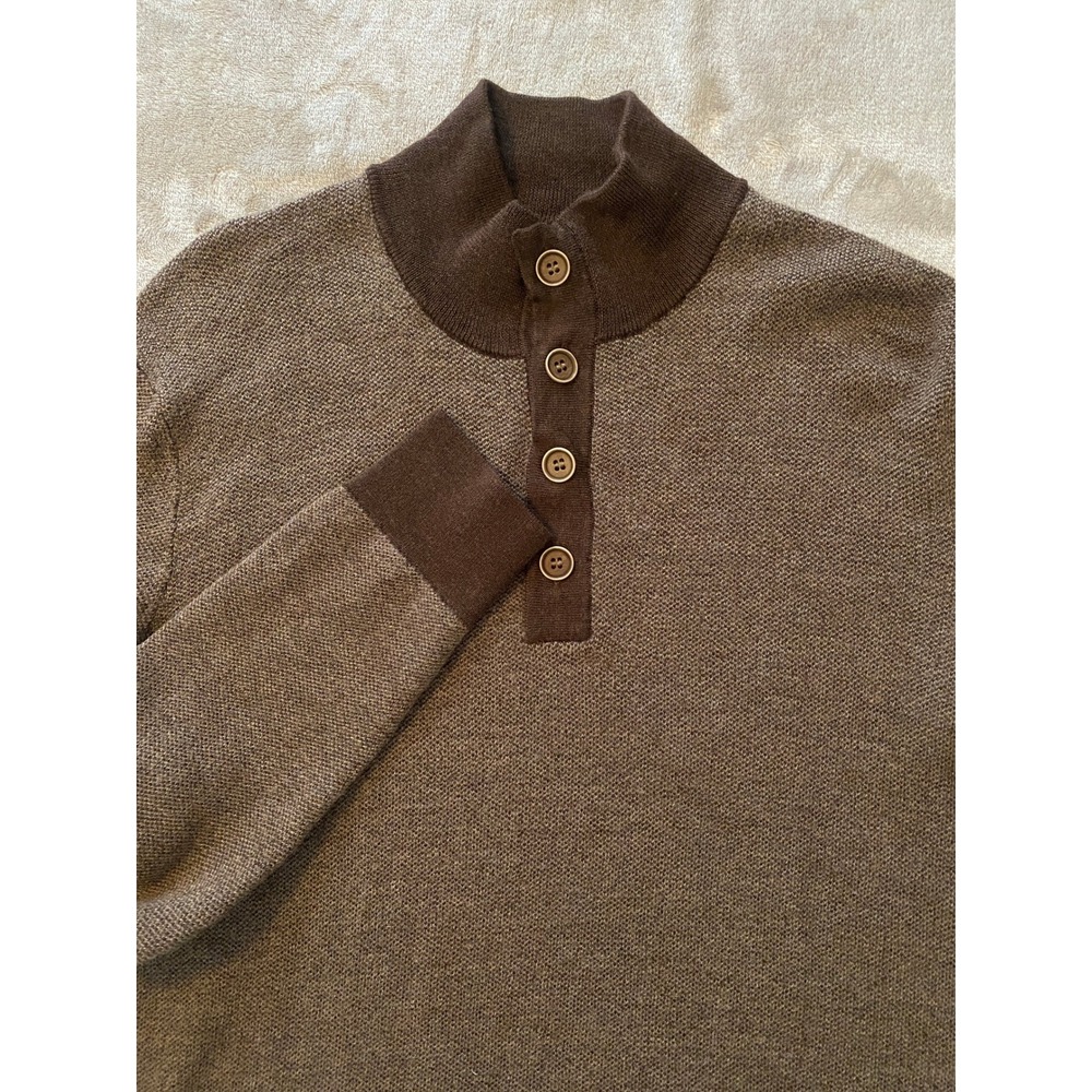 UNTUCKit Sweater Sz XL Brown Sorensen Merino Wool Mock Neck Button Knit Classic